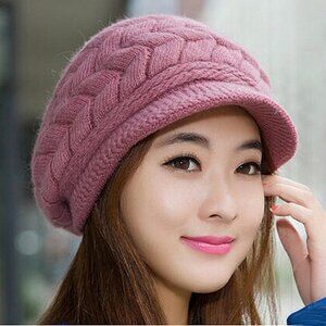 Women's Girls Cute Fall Winter Cozy Fur Earflap Wool Snow Cap Beret Beanie Hat